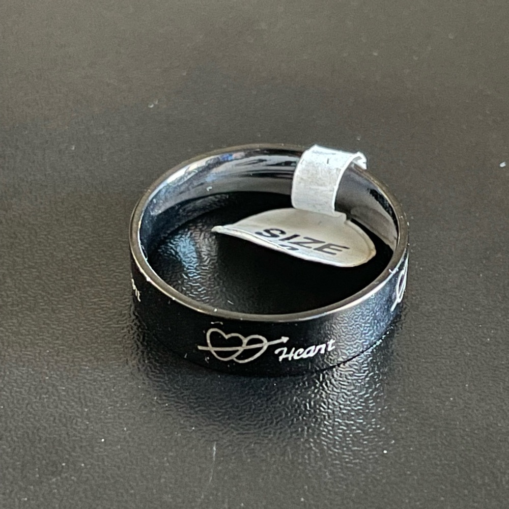 Double heart black stainless steel ring size 10